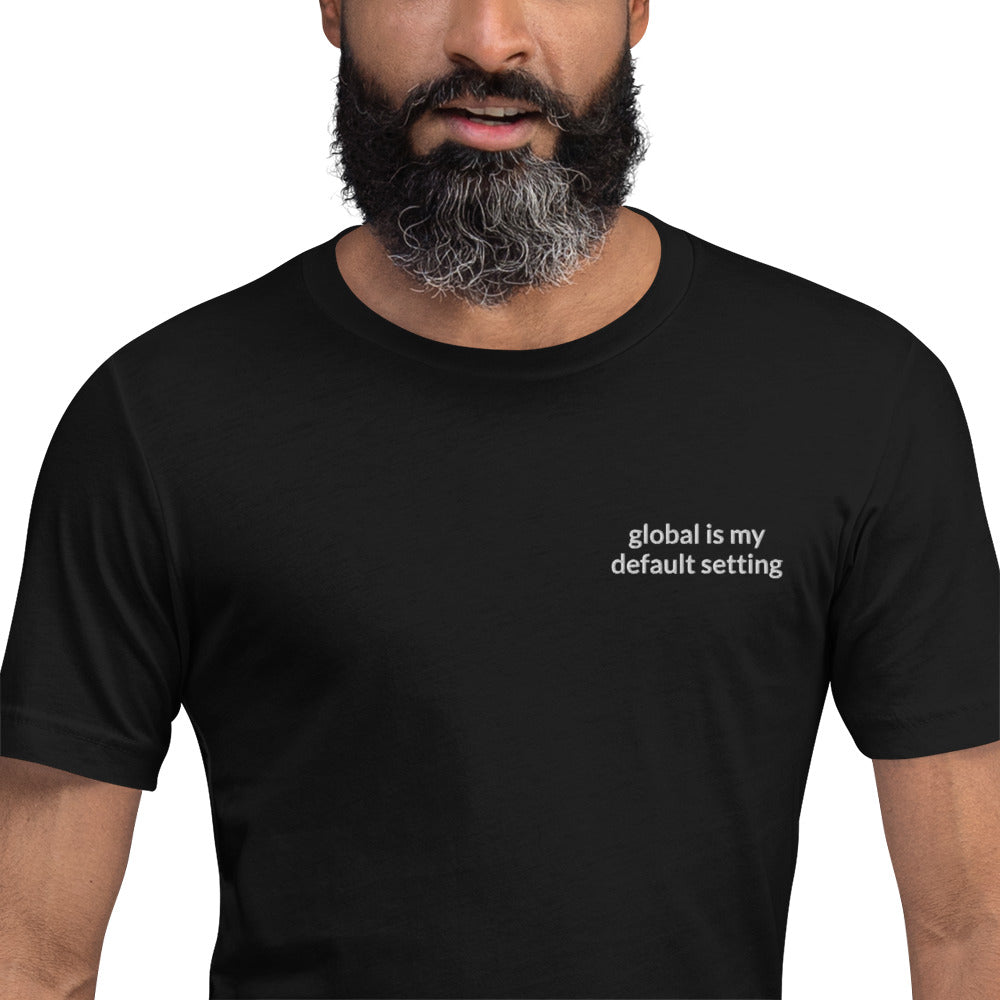 Global Is My Default Setting Soft Tee black model view