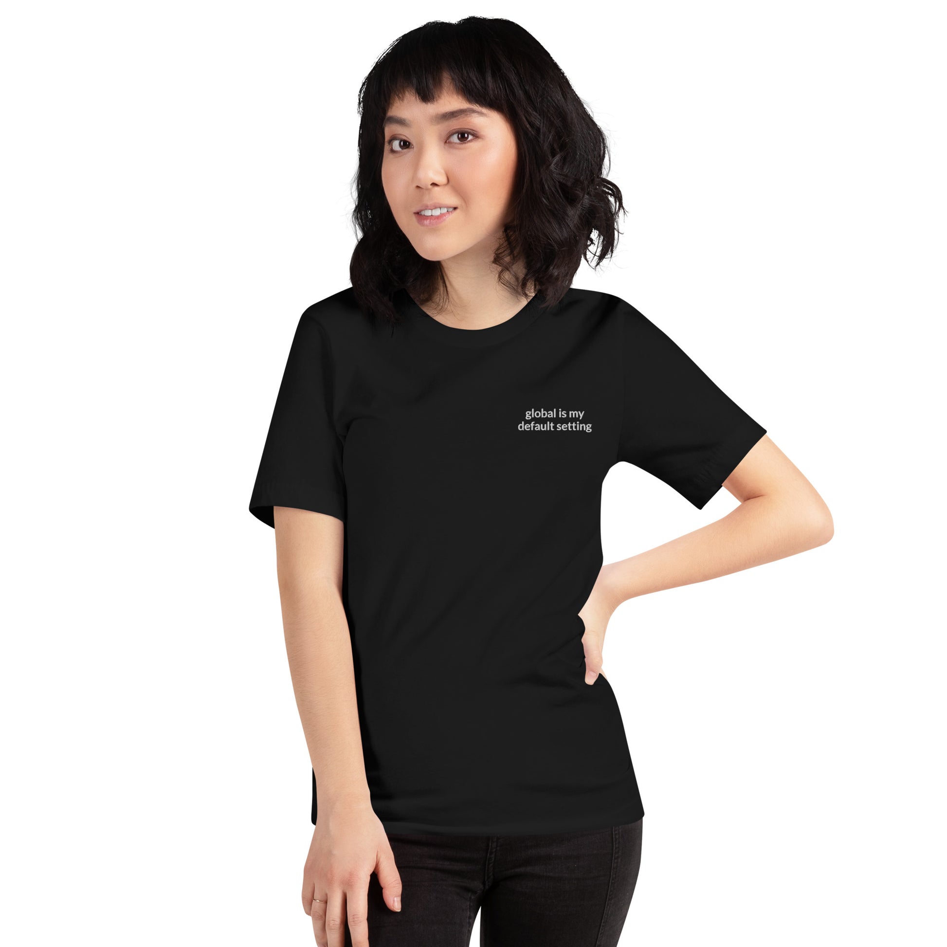Global Is My Default Setting Soft Tee black model view
