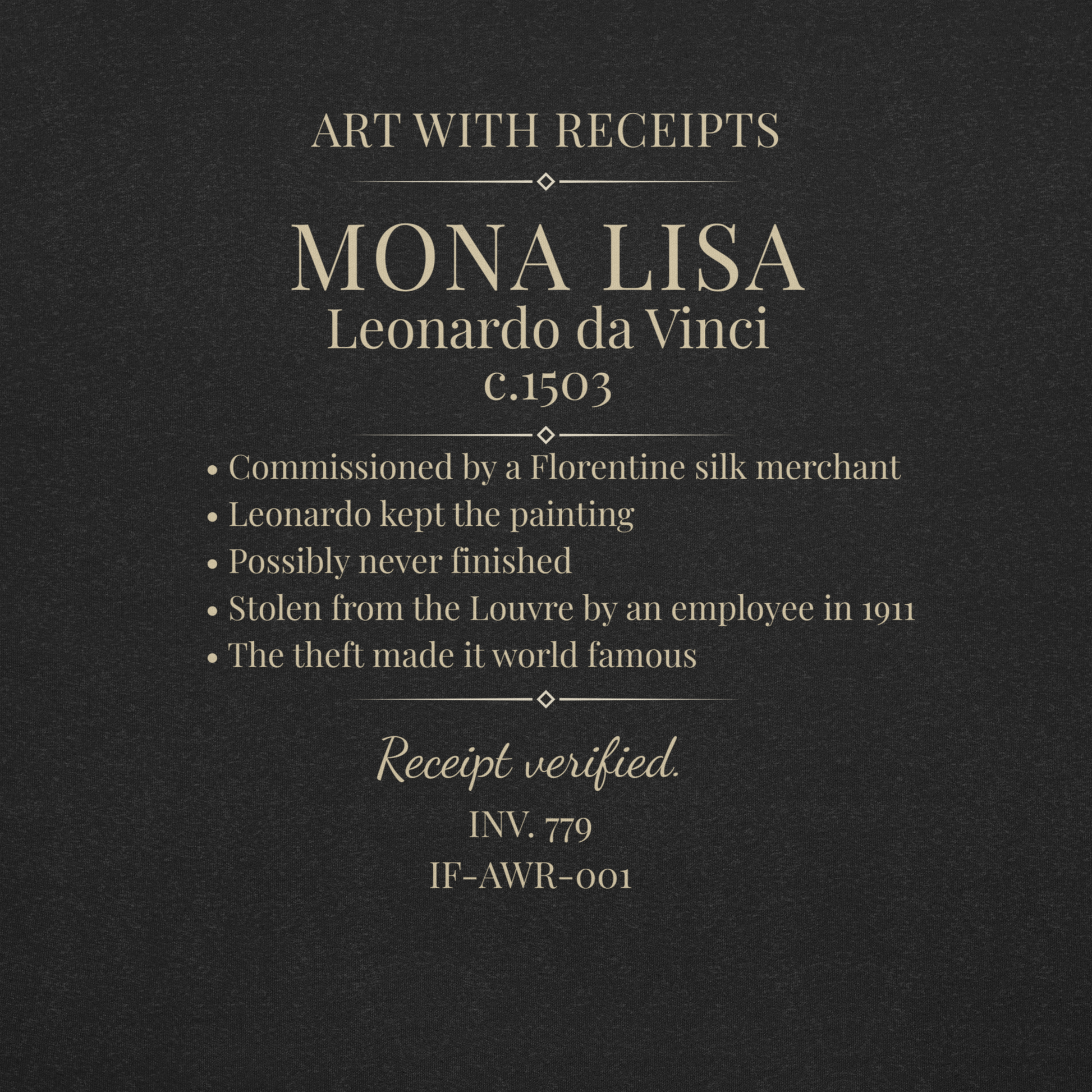 Art with Receipts Mona Lisa historical placard graphic
