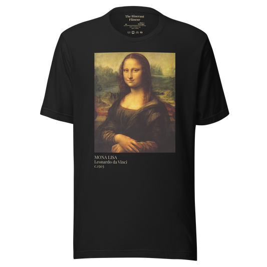 Mona Lisa Art with Receipts t-shirt front design by The Itinerant Flaneur - Black