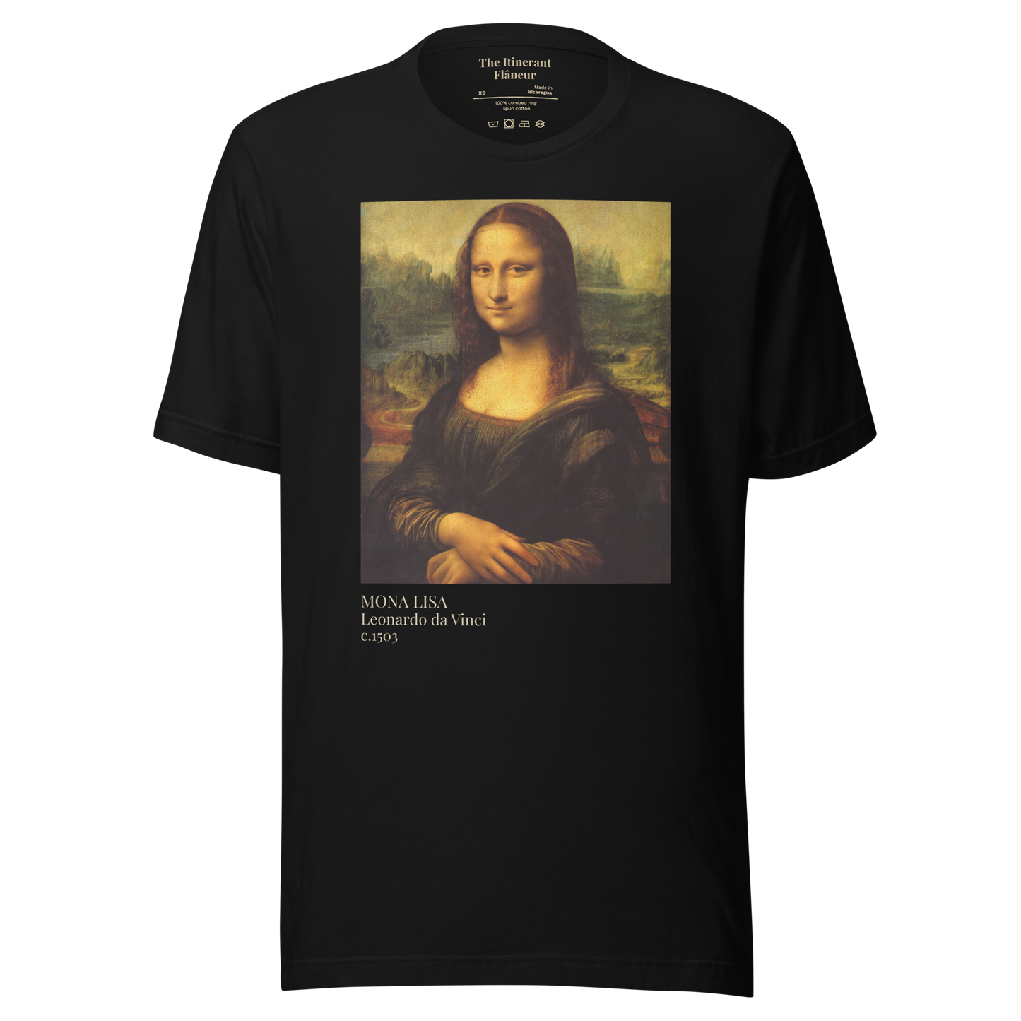 Mona Lisa Art with Receipts t-shirt front design by The Itinerant Flaneur-vintageblack