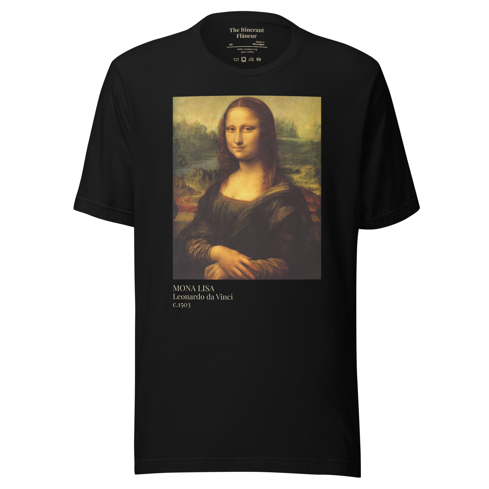 Mona Lisa Art with Receipts t-shirt front design by The Itinerant Flaneur-vintageblack