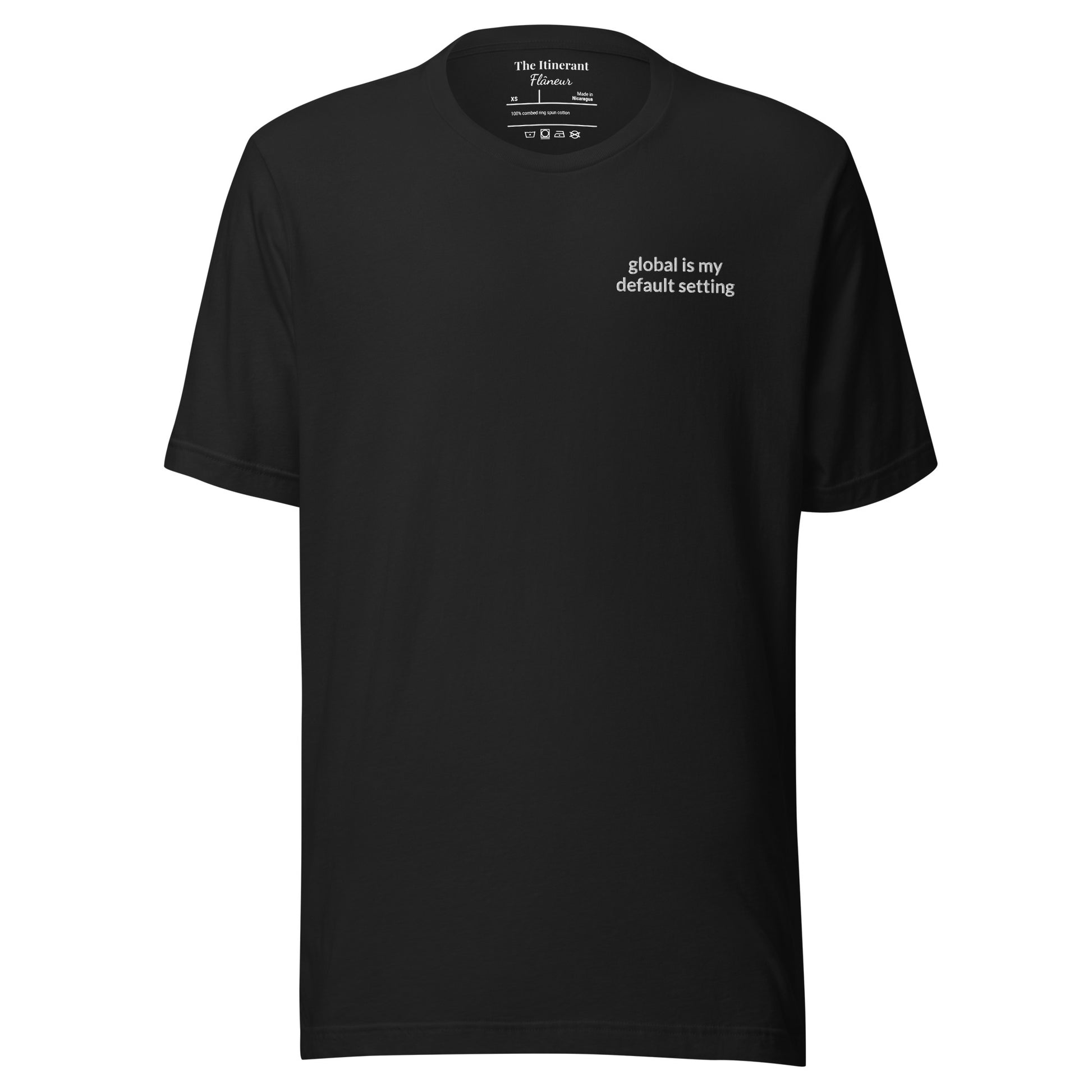 Global Is My Default Setting Soft Tee vintage black front flat